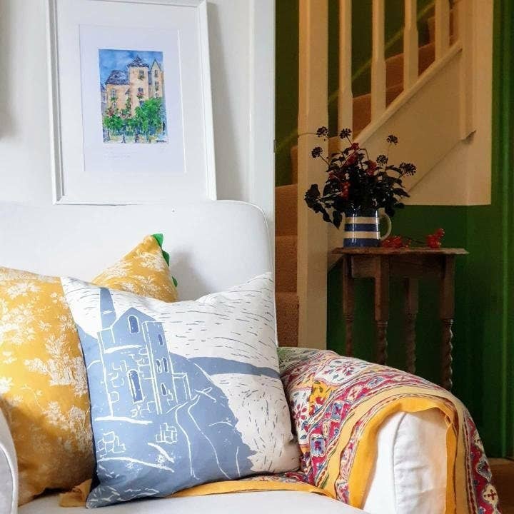 Cornish Tin Mine Lino Print Cushion