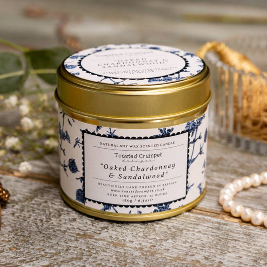 Oaked Chardonnay & Sandalwood Candle in a Matt Gold Tin