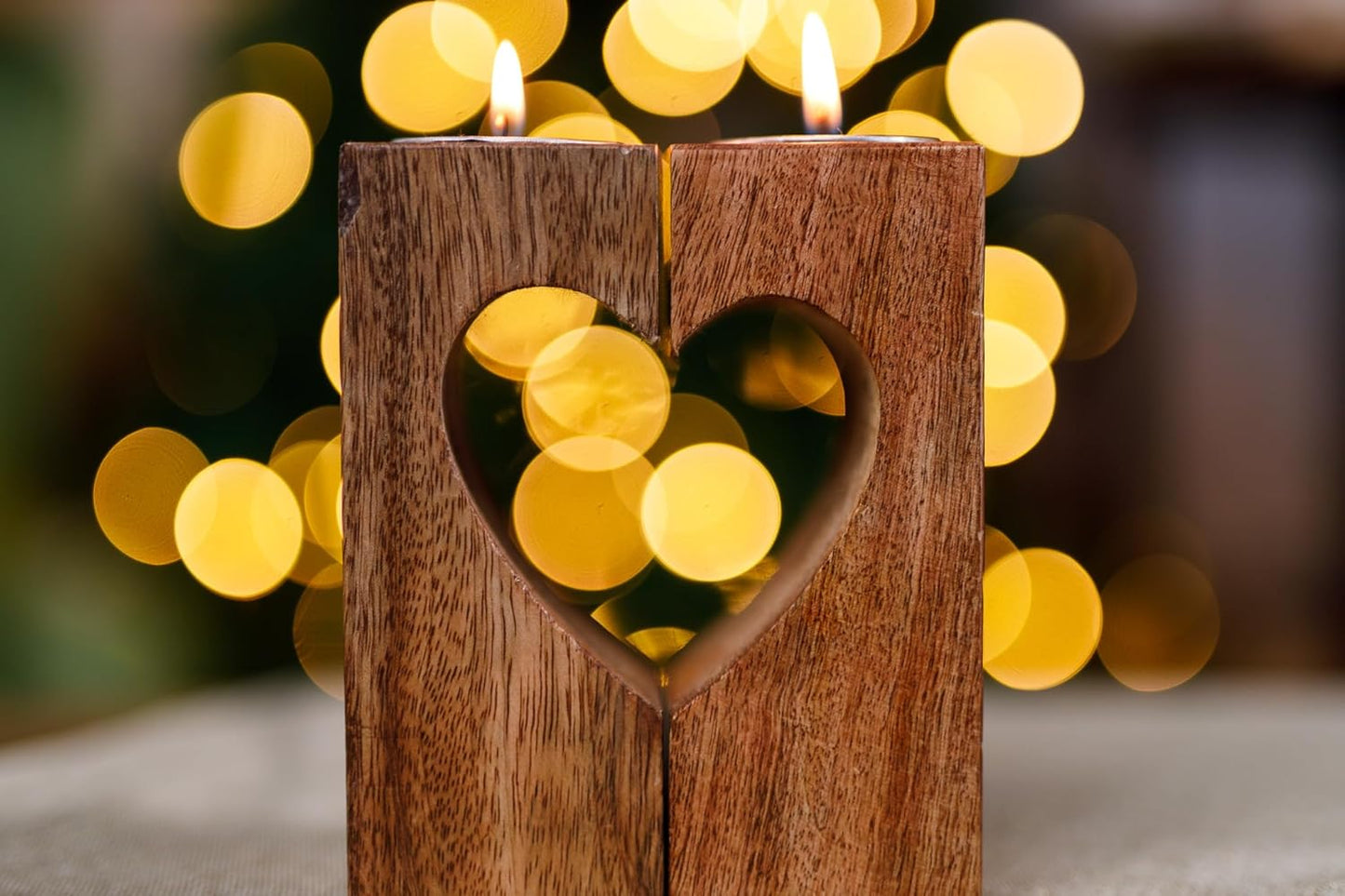 Wooden Tealight Candle Holder Mango Wood Heart Centrepiece