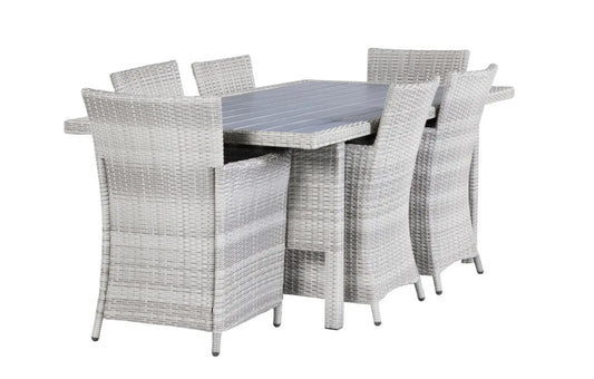 Bridgetown 6 Seater Rectangular Rattan and Polywood Grey Garden Dining Set 200cm