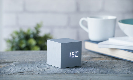 Gravity Cube Alarm Clock Aluminium / White by Gingko