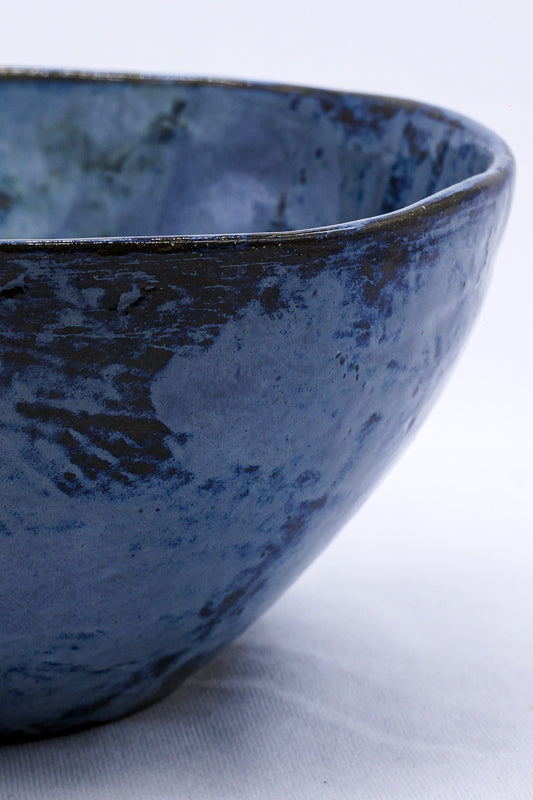 Smoked Grey Tidal Blue Wash Handmade Ceramic Stoneware Dinner Bowl