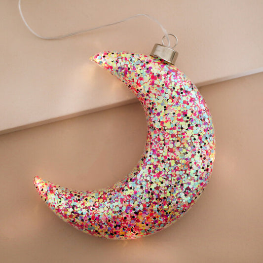 Hanging Pink Glitter LED Moon Light