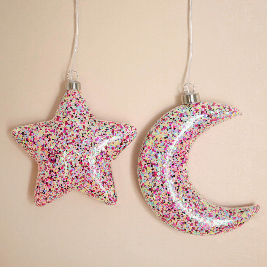 Hanging Pink Glitter LED Moon Light