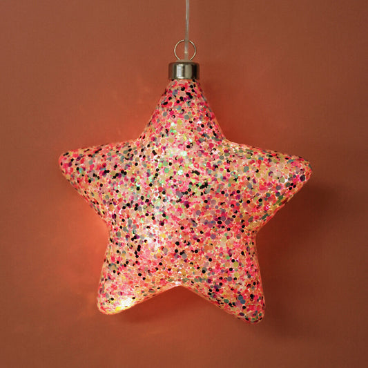 Hanging Pink Glitter LED Star Light