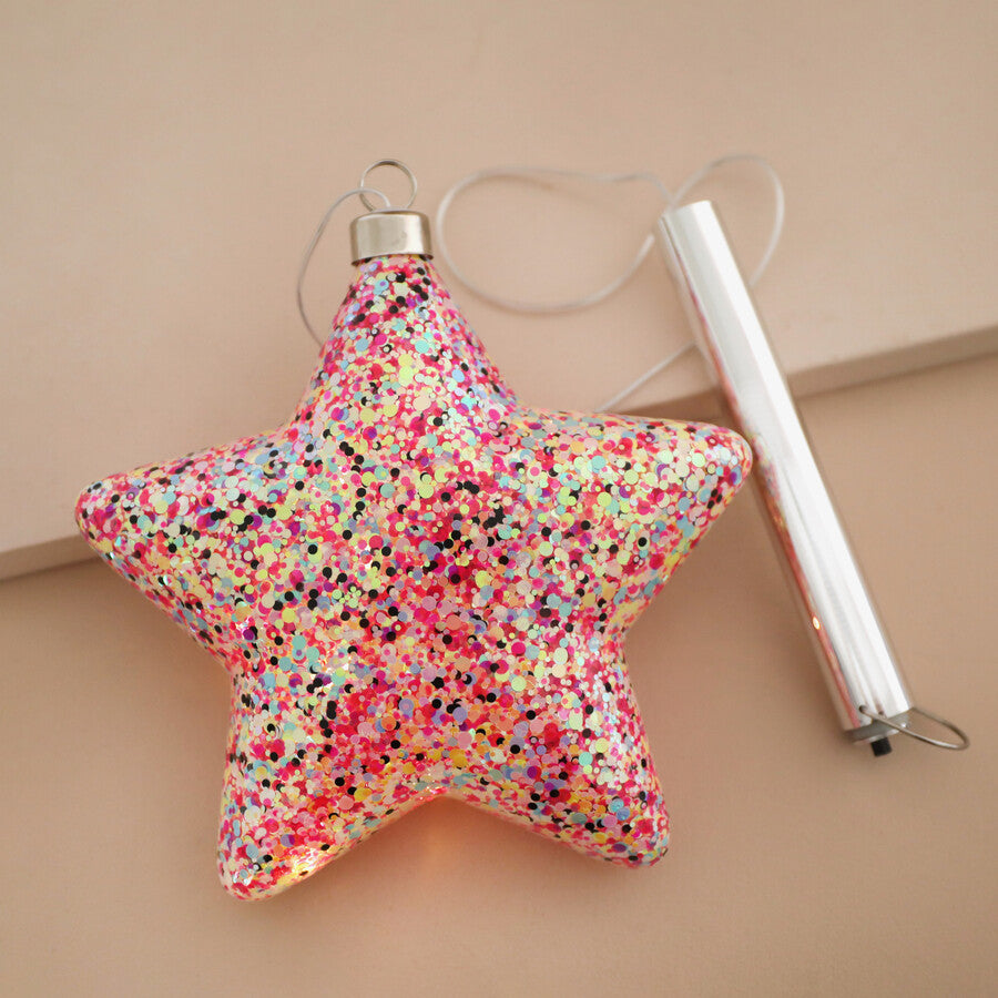 Hanging Pink Glitter LED Star Light