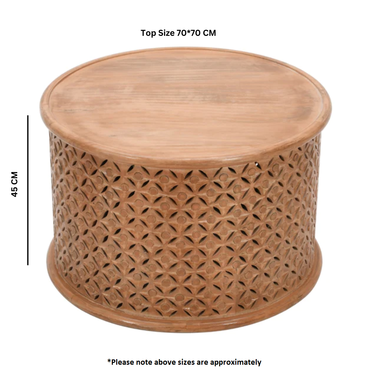 Carved Mango Wood Round Coffee Table