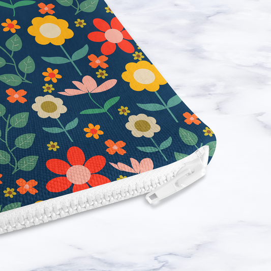 Navy Floral Make Up Bag