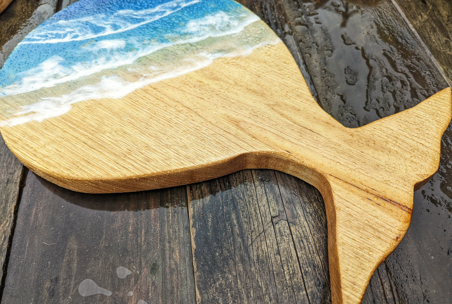 Whale cheese board with resin Waves