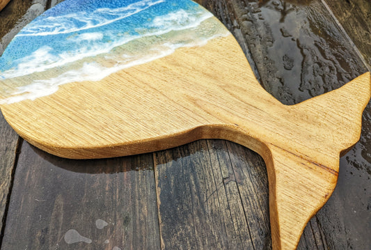 Whale cheese board with resin Waves