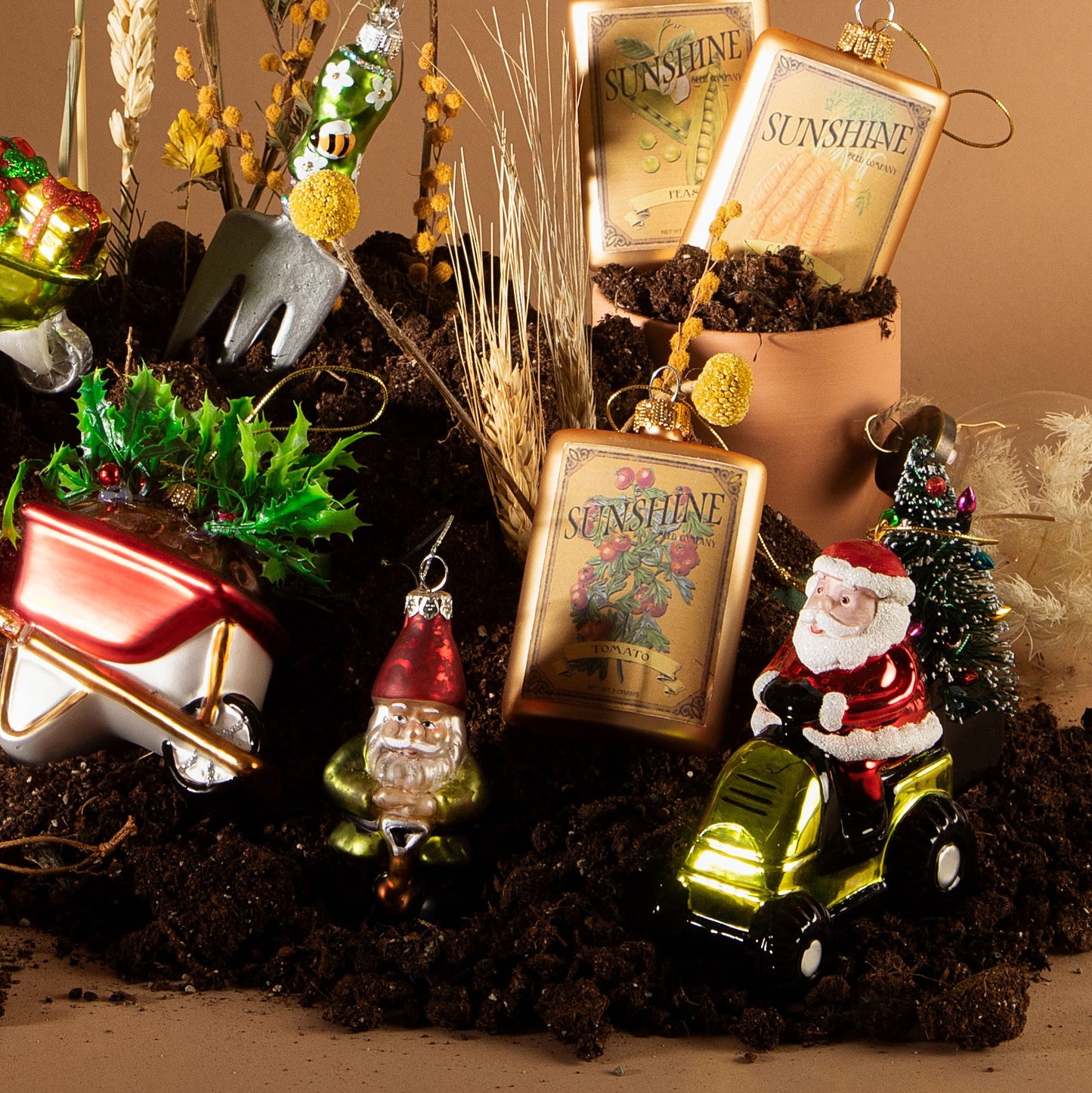 Santa on a Lawn Mower Bauble