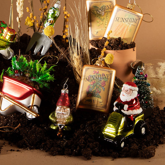 Santa on a Lawn Mower Bauble