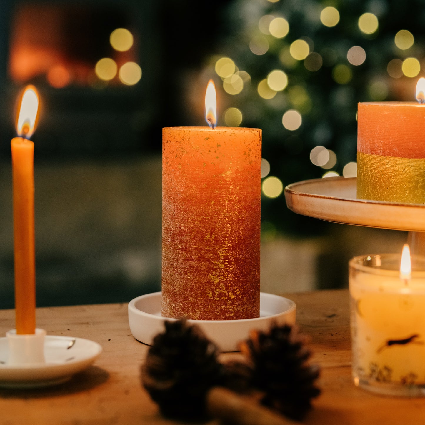 Orange & Cinnamon Gold Marbled Pillar