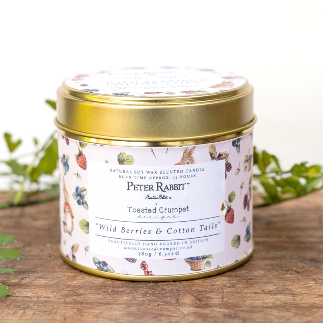 Flopsy “Wild Berries & Cotton Tails” Tin Candle in Matt Gold