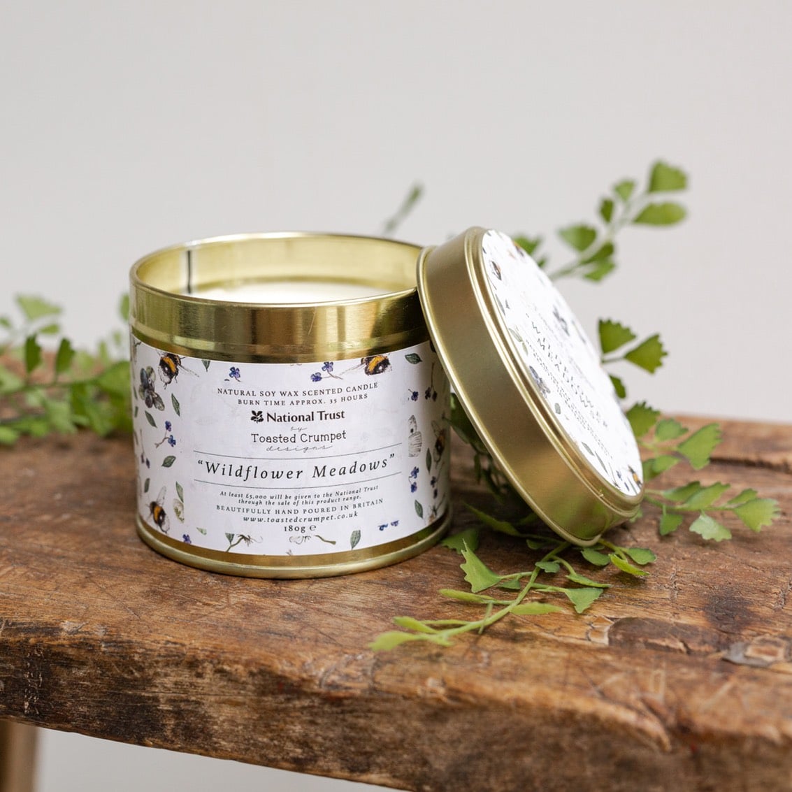 National Trust Wildflower Meadows Tin Candle in Matt Gold