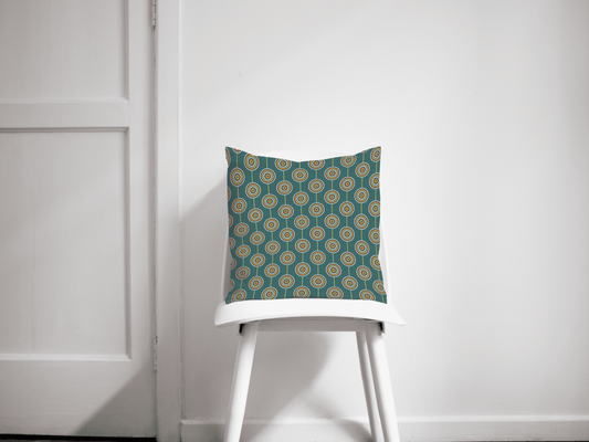 Teal Retro Circles Design Cushion, Throw Pillow