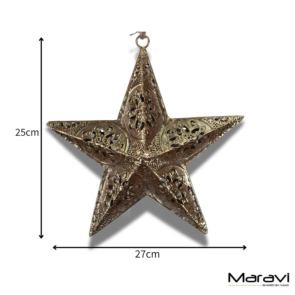 Decorative star with measurements on a white background, featuring the Maravi brand.