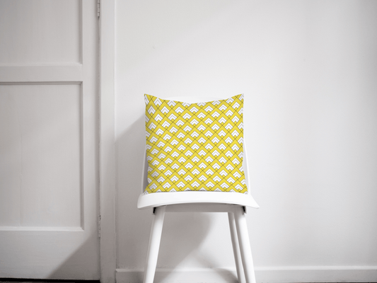 Yellow and White Geometric Tiles Design Cushion, Throw Pillow
