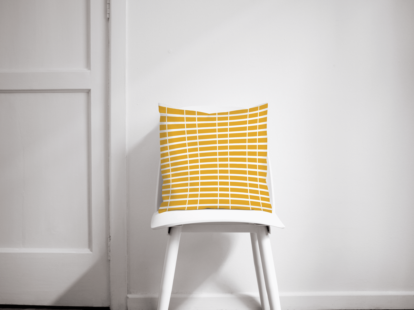 Yellow Cushion with a White Striped Lines Geometric Design, Throw Pillow