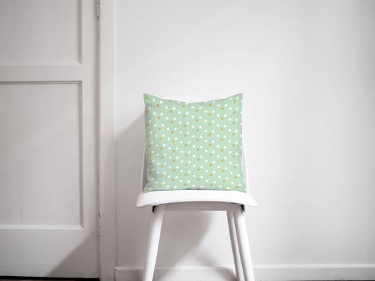 Mint Green Cushion with a Gold and White Spotted Design, Throw Pillow