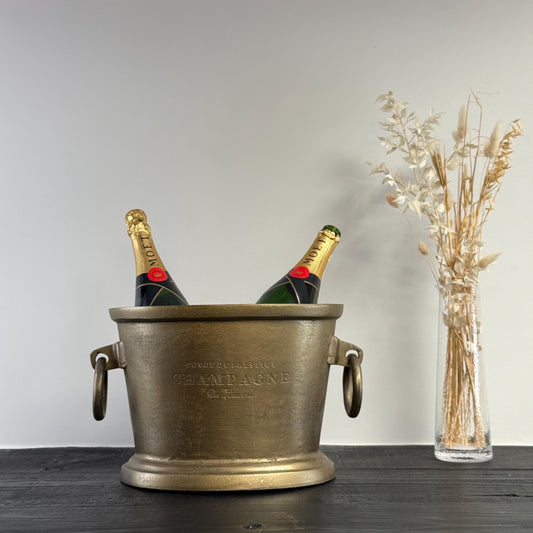 Antique Brass Great Gatsby ~ Solid Cast Engraved Champagne Ice Bucket