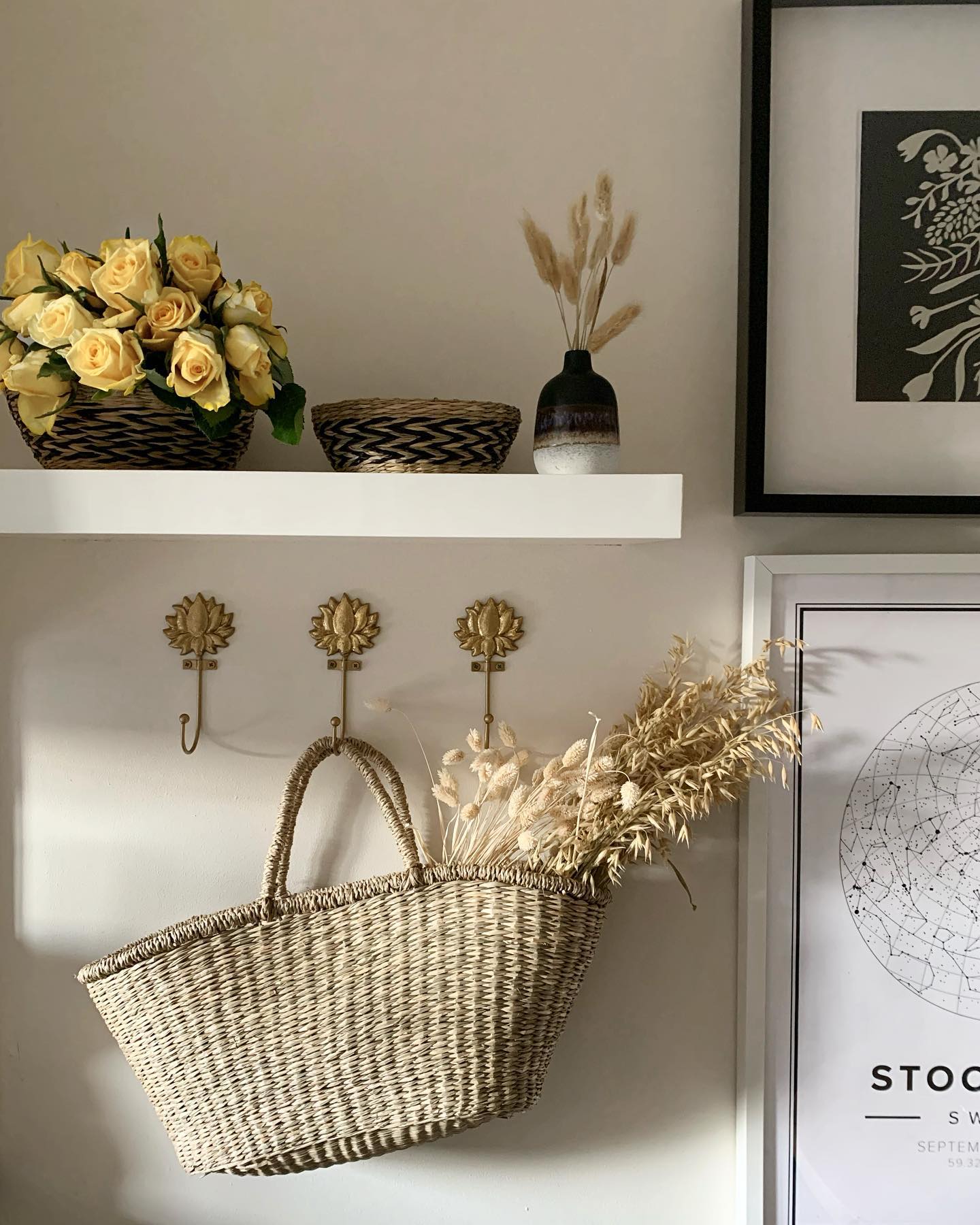 Woven Seagrass Shopper hanging by Home and bay