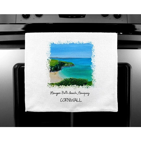 Luxury Handprinted Tea Towel, Mawgan Porth by H'Art and Design