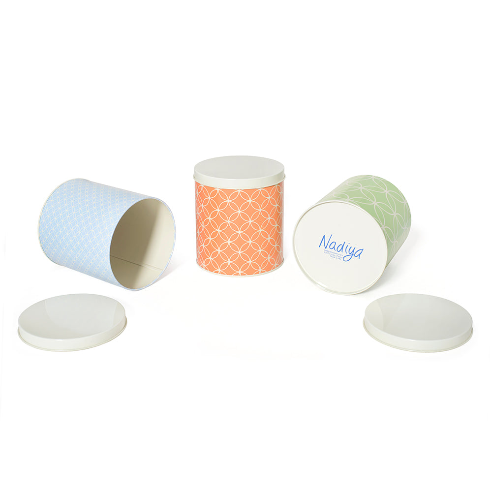 Nadiya Hussain Storage Tins in Red Blue and Green