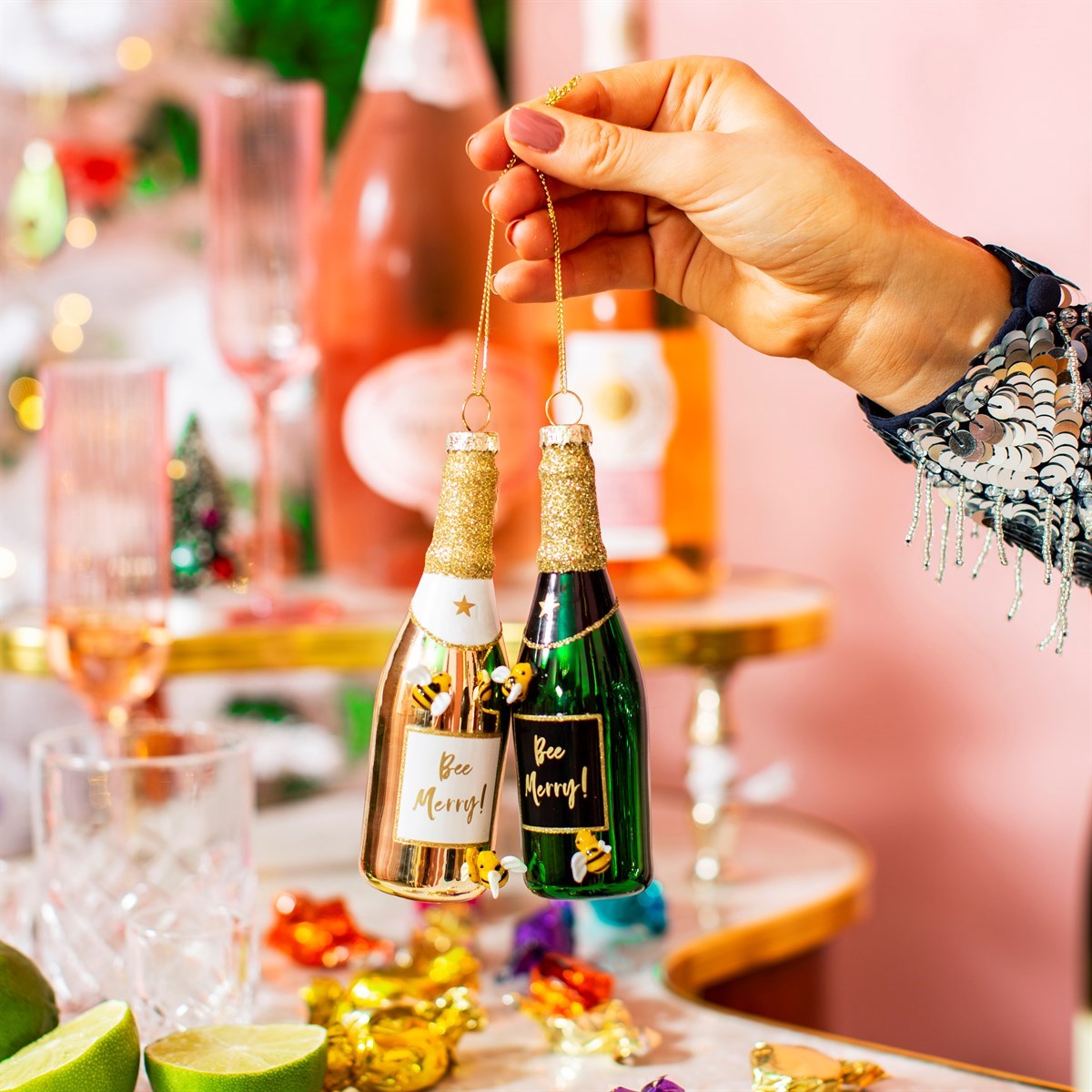 Sass & Belle Bee Merry Gold Champagne Shaped Bauble