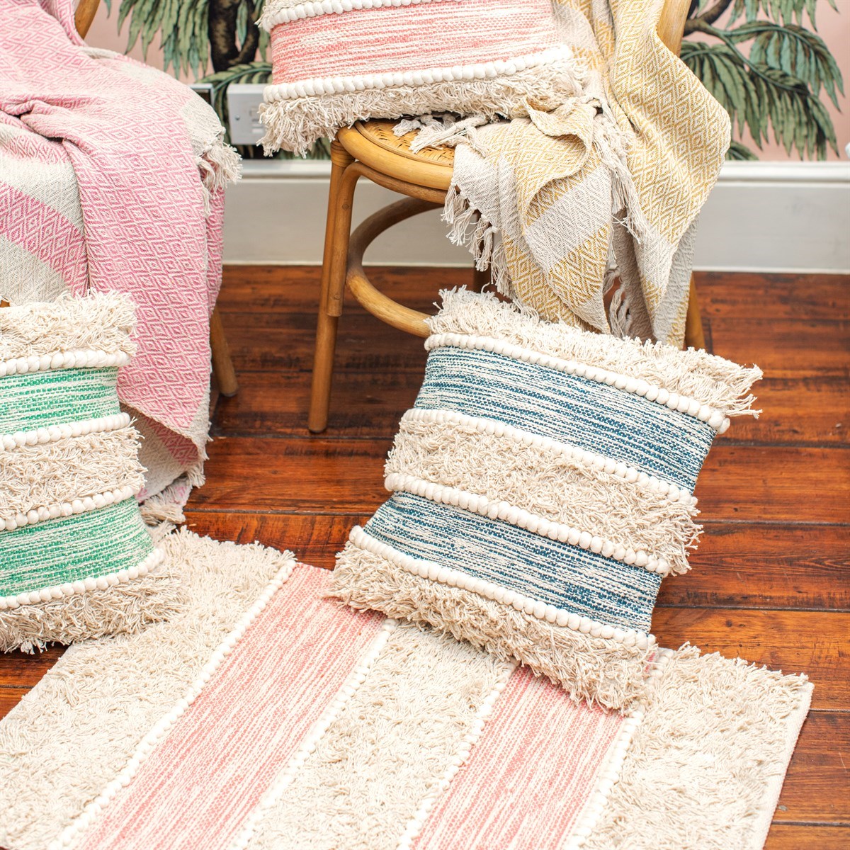 Pink Scandi Boho Tufted Stripe Rug by Sass and Belle