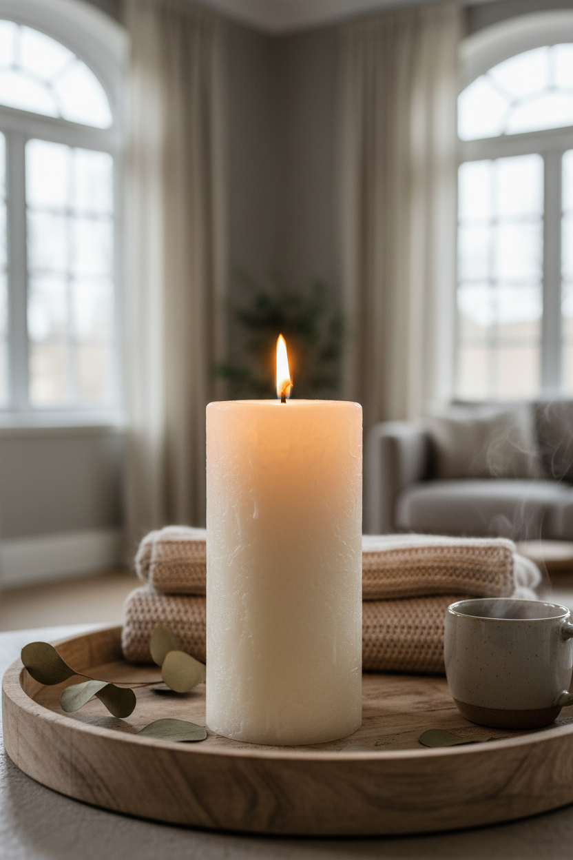 St Eval Pillar Candles at Home and Bay