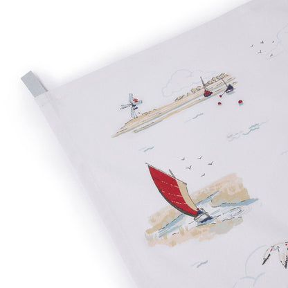 Coastal Boats Scene Tea Towel