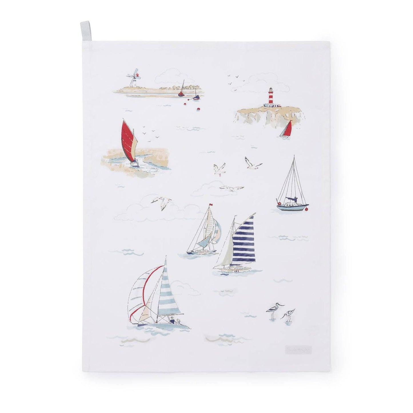Coastal Boats Scene Tea Towel