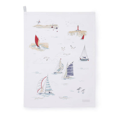 Coastal Boats Scene Tea Towel