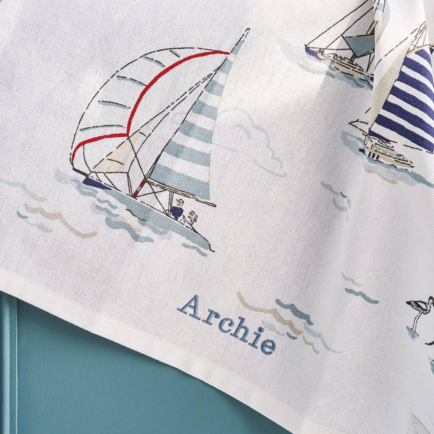 Coastal Boats Scene Tea Towel