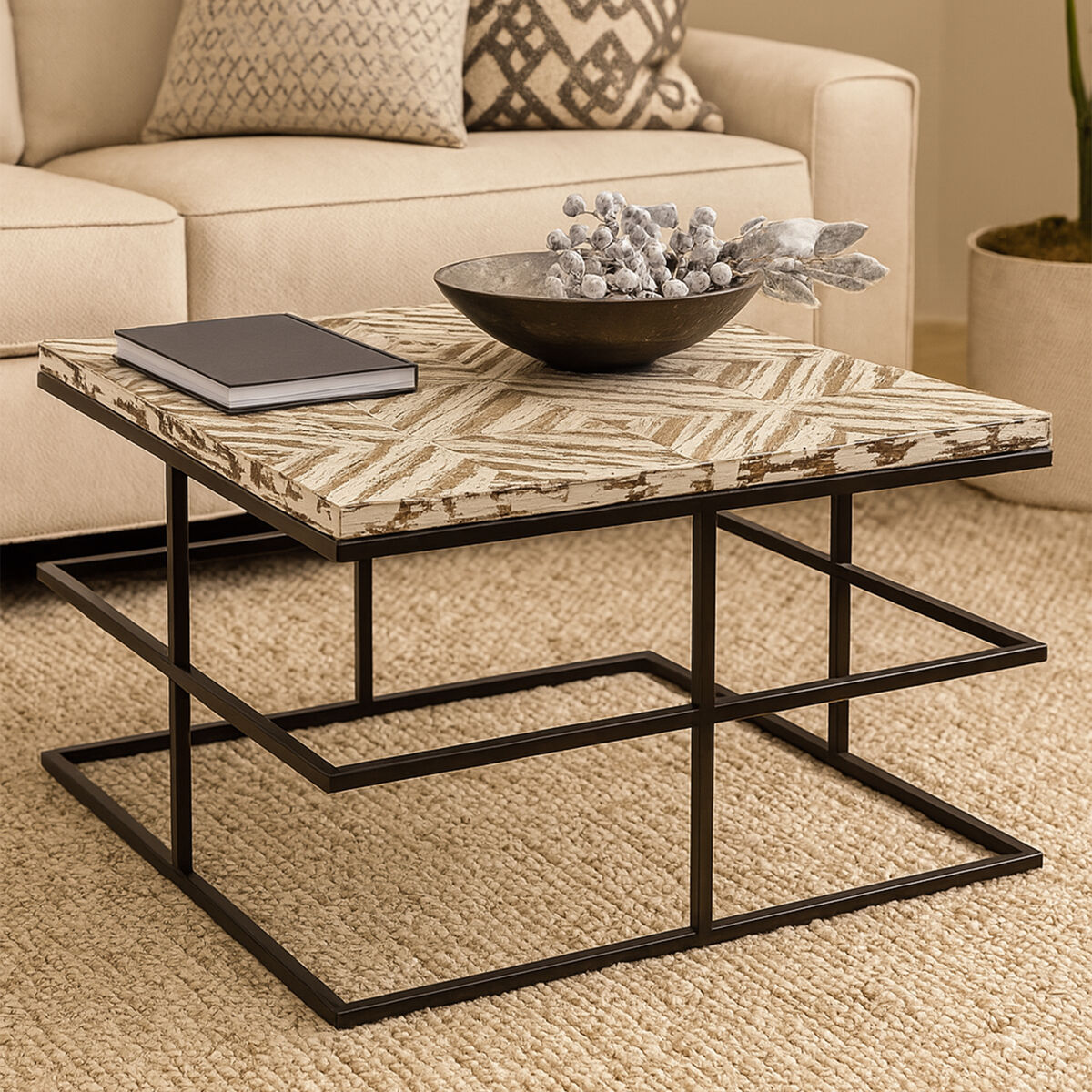 Lombok Geometric Metal & Veneer Coffee Table