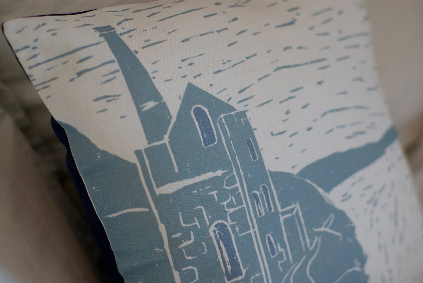 Cornish Tin Mine Lino Print Cushion