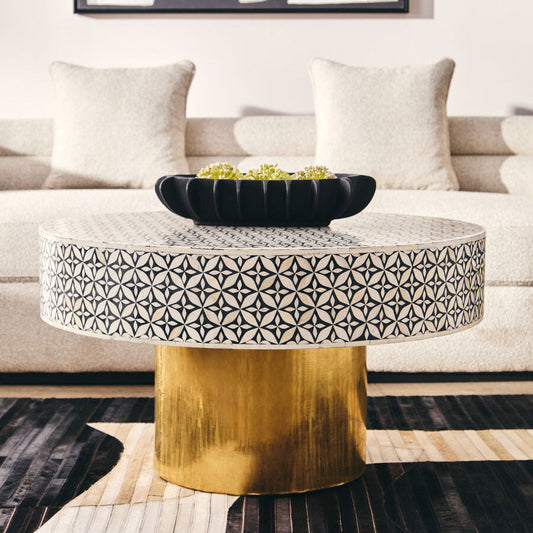 Fusion Round Geometric Coffee Table With Gold Base