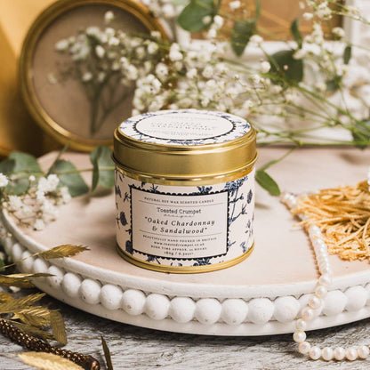 Oaked Chardonnay & Sandalwood Candle in a Matt Gold Tin