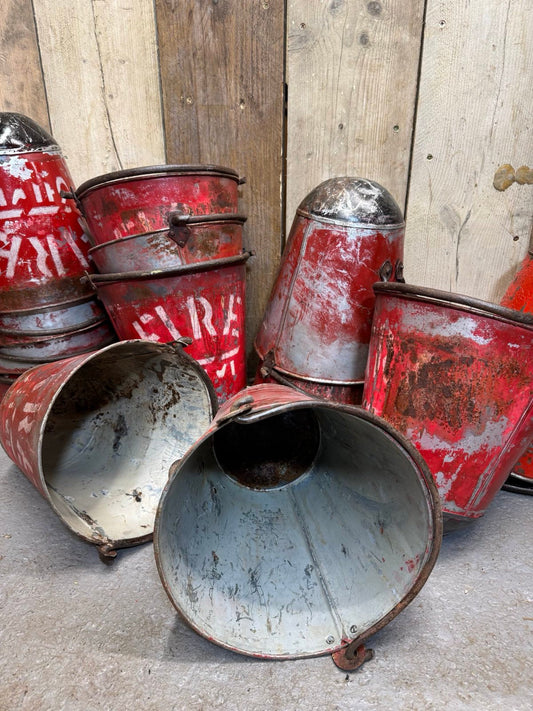 Vintage Galvanised Hanging Fire Bucket Hanging Basket / Plant Pot