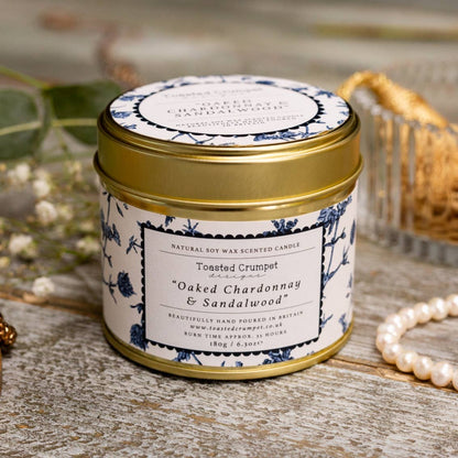 Oaked Chardonnay & Sandalwood Candle in a Matt Gold Tin