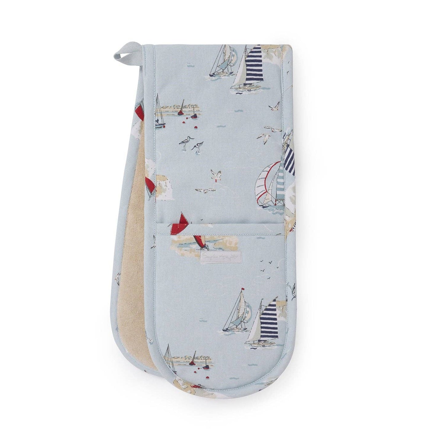 Double oven mitt with nautical design on a white background