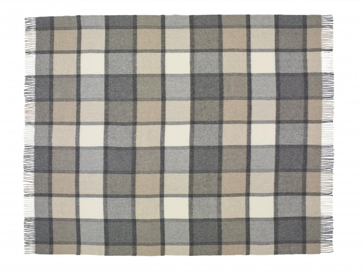 Block Windowpane Lambswool Throw - White/Grey