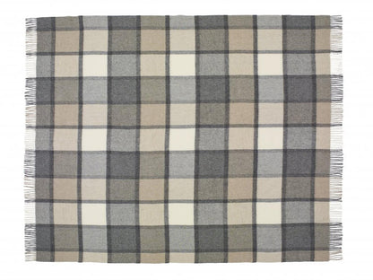 Block Windowpane Lambswool Throw - White/Grey