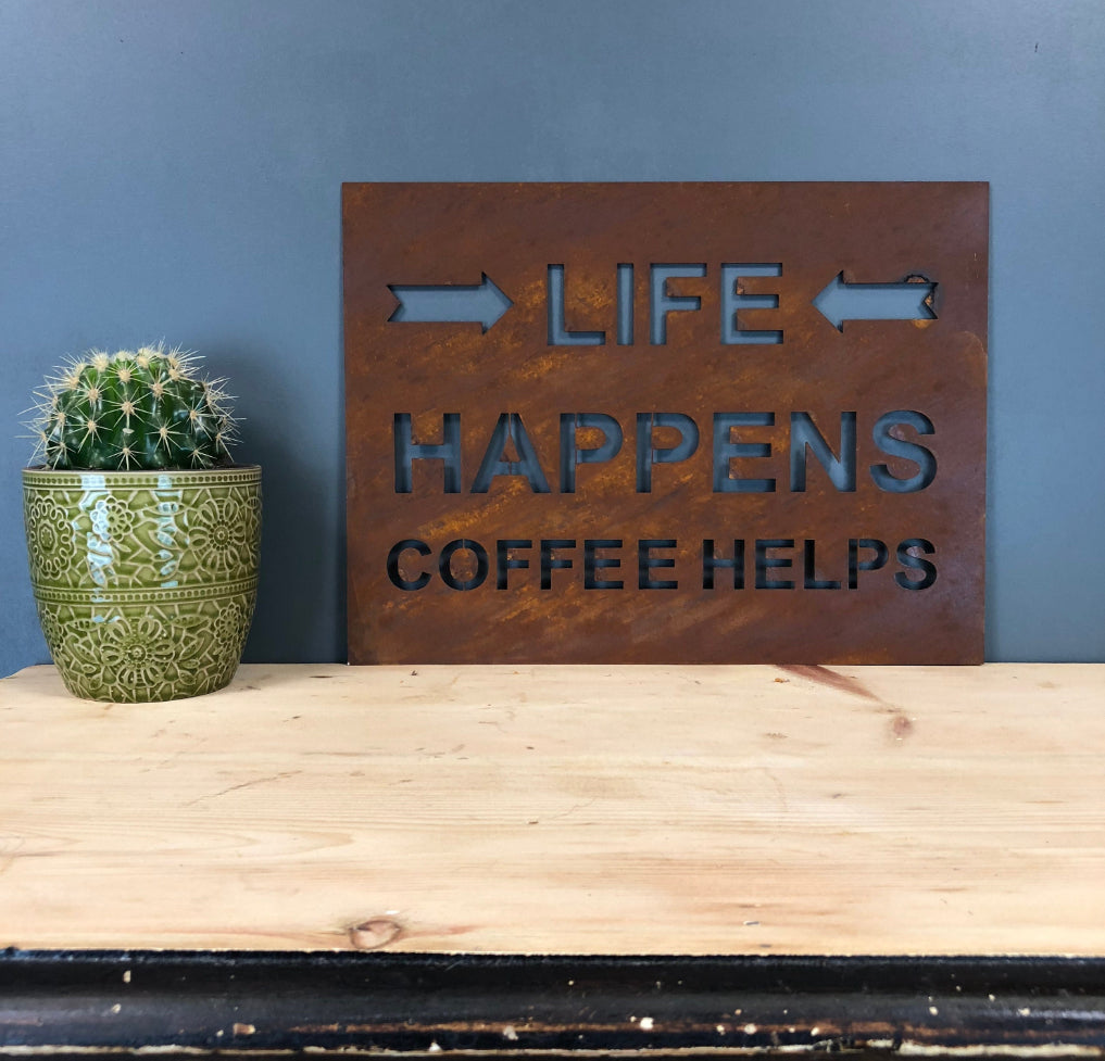 Life Happens Coffee Helps Rustic Kitchen Sign