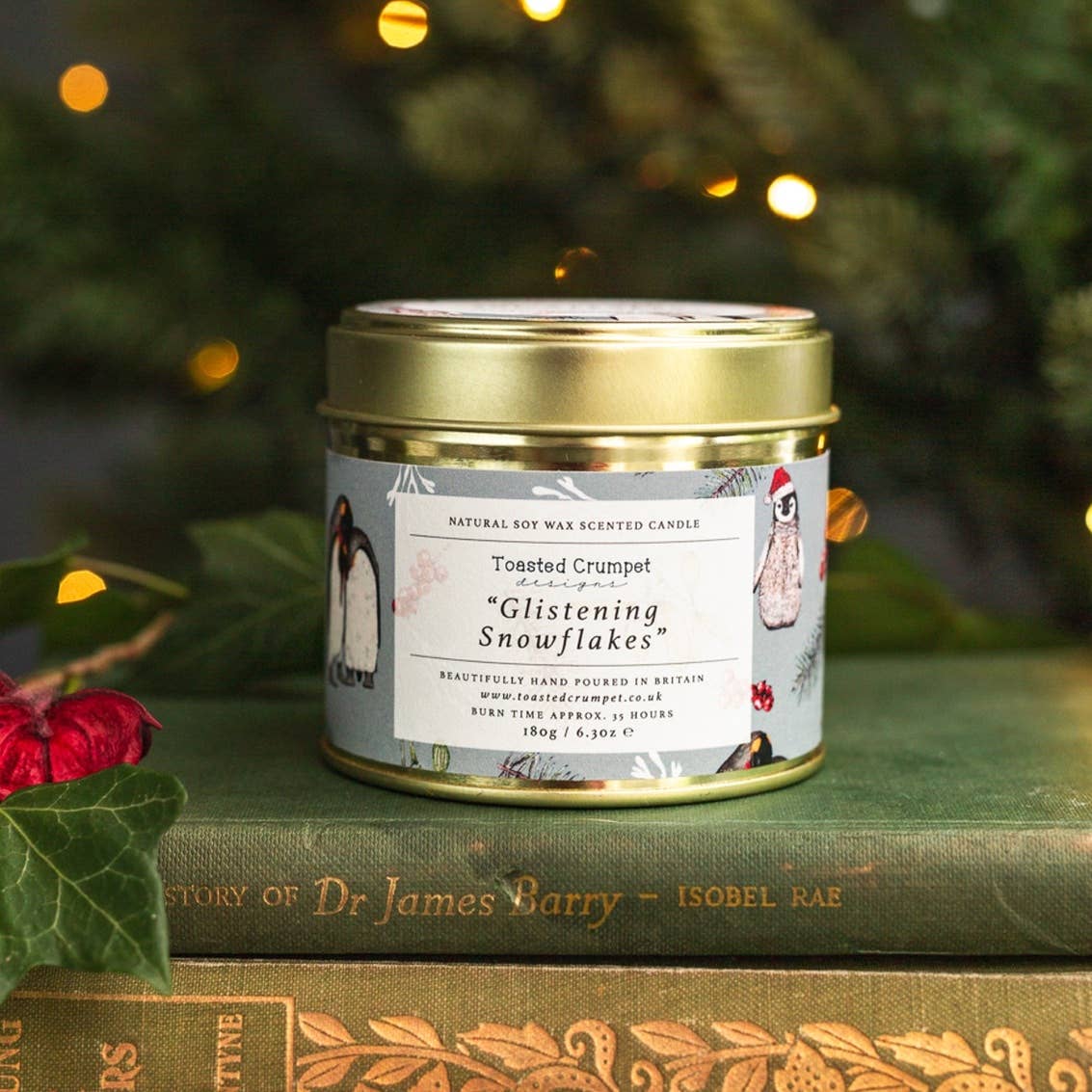 Glistening Snowflakes Candle Matt Gold Tin