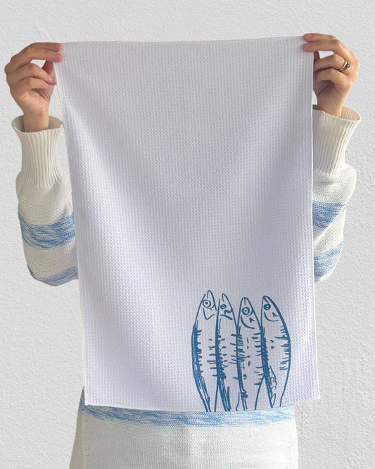 Sardines, waffle tea towel