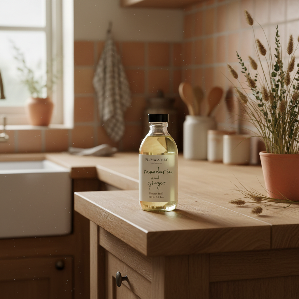 A bottle of Plum and Ashby diffuser refill oil