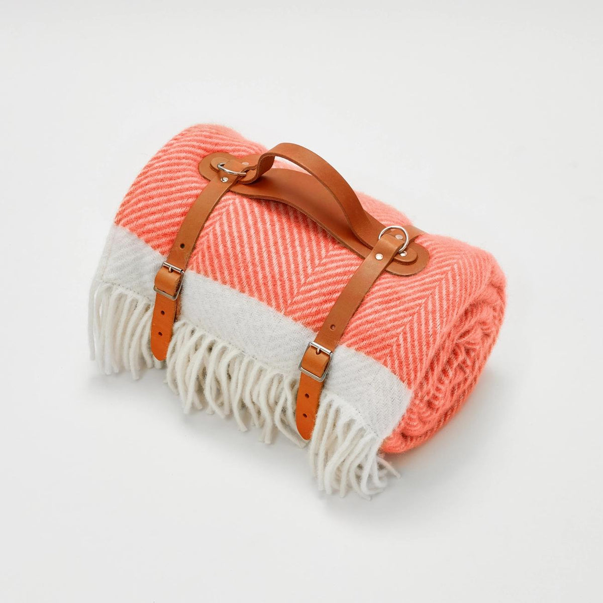 Herringbone Wool Picnic Blanket Coral