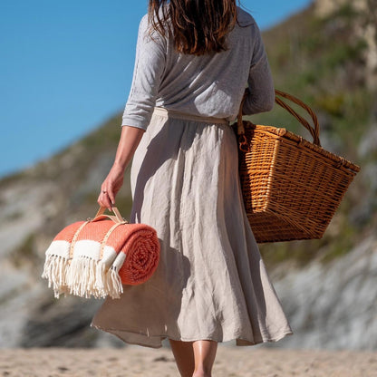 Herringbone Wool Picnic Blanket Coral